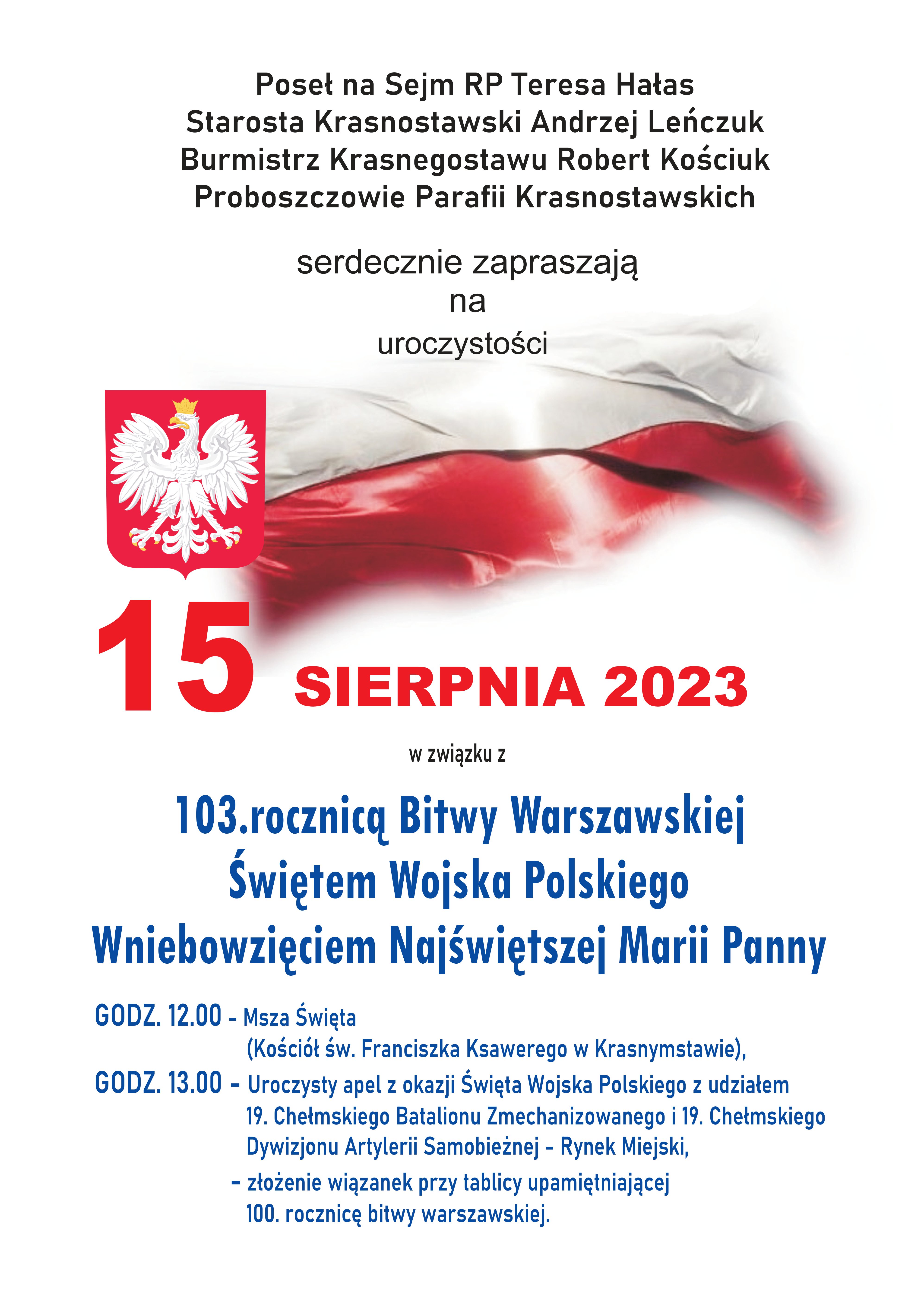 Plakat zaproszenie starosta krasnostawski 15 sierpnia 2023
