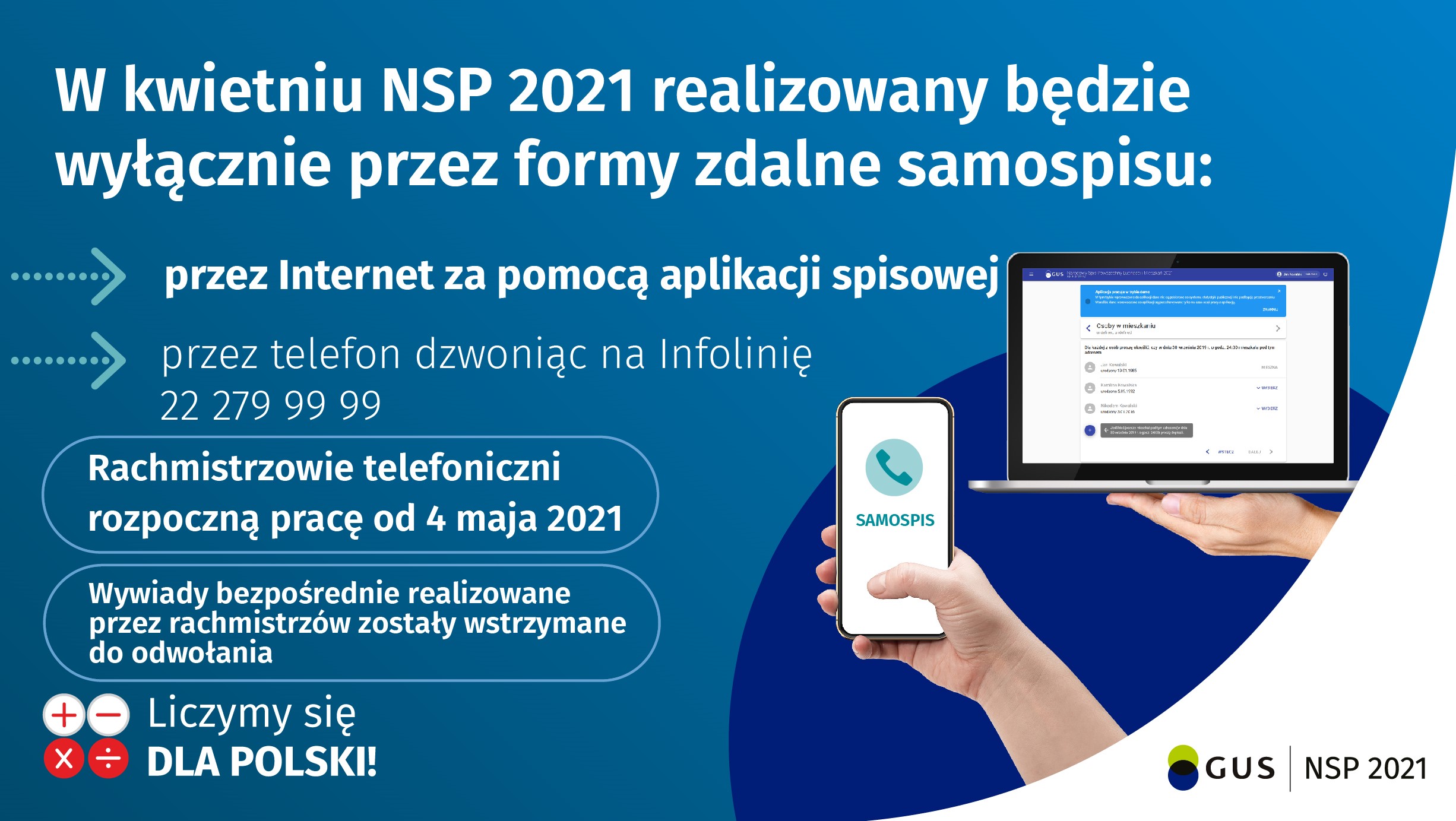 W kwietniu NSP 2021 realizowany wyłącznie przez formy zdalne, rachmistrzowie telefoniczni zaczną pracę 4 maja 2021