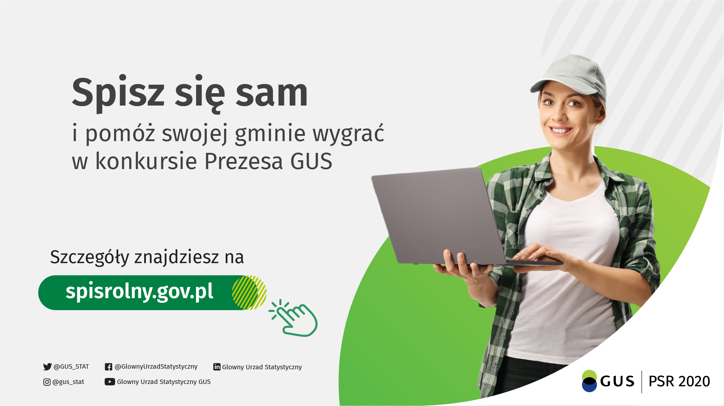 Grafika promująca samospis, dzięki któremu gmina może wygrać cenne nagrody w konkursie Prezesa GUS. Szczegóły na stronie spisrolny.gov.pl