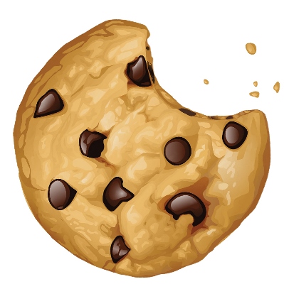 Polityka plików cookies - grafika przedstawiająca nadgryzione okrągłe ciasteczko z kawałkami czekolady