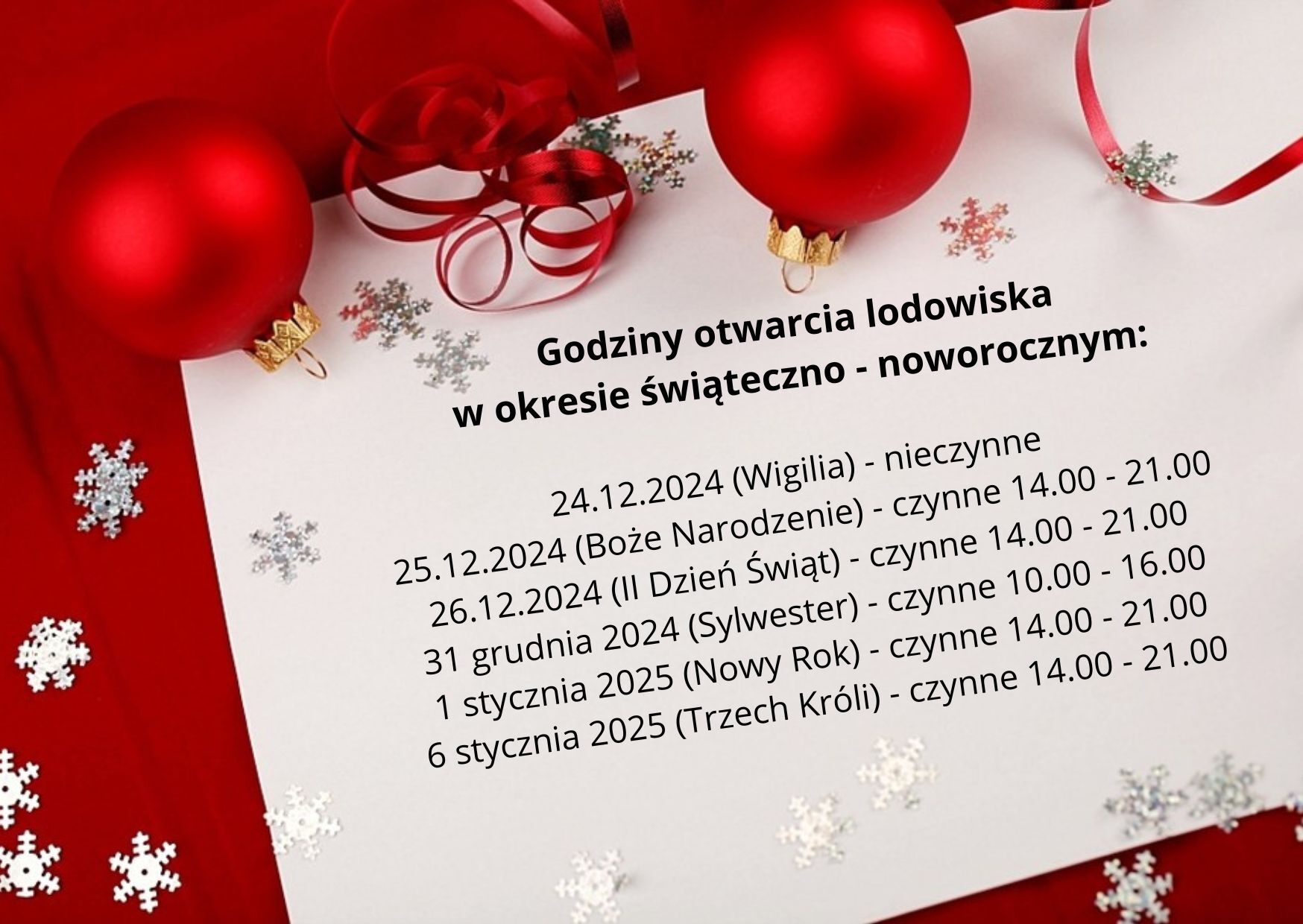 godziny otwarcia lodowiska okres swiąteczny