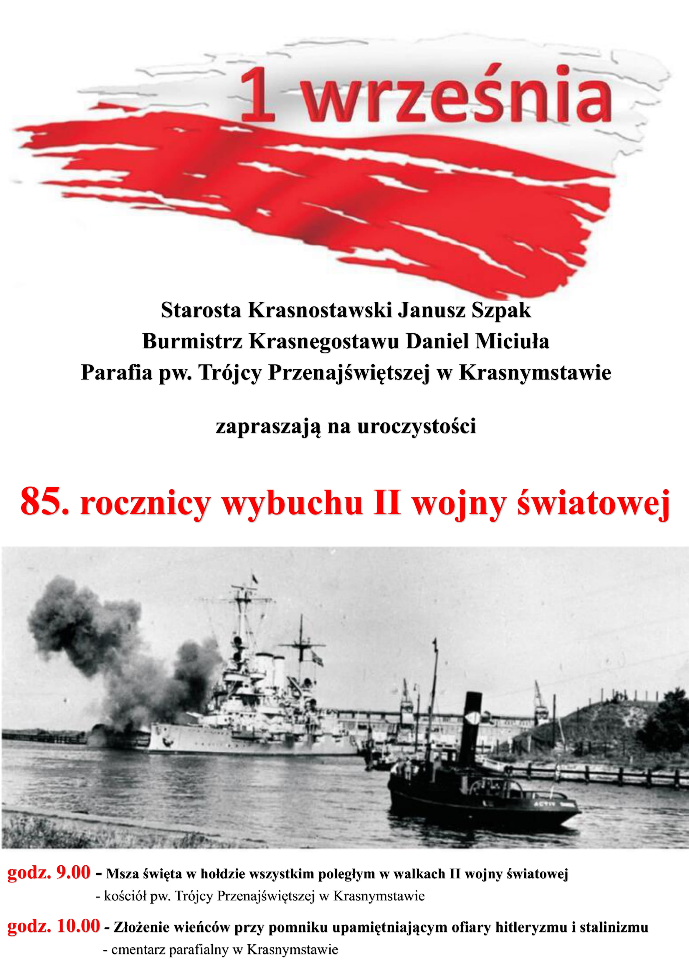 plakat na uroczystości 85 rocznicy wybuchu II wojny światowej