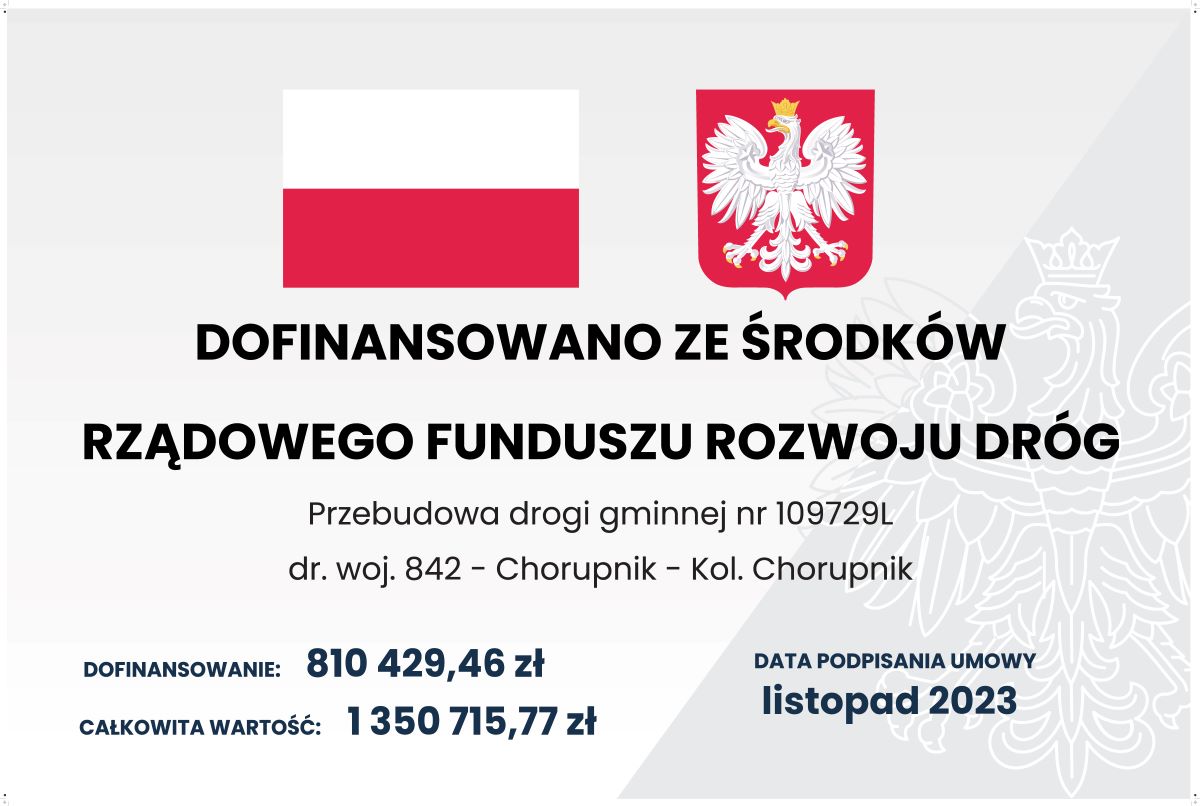 Tablica dofinansowanie inwestycji Chorupnik