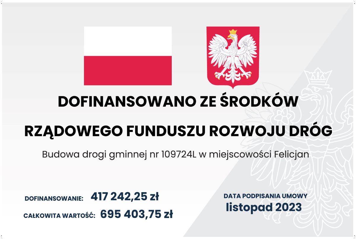 Tablica dofinansowanie inwestycji Felicjan